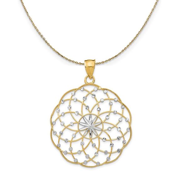 14k Yellow Gold & Rhodium Scalloped Ornate Necklace - 18 Inch